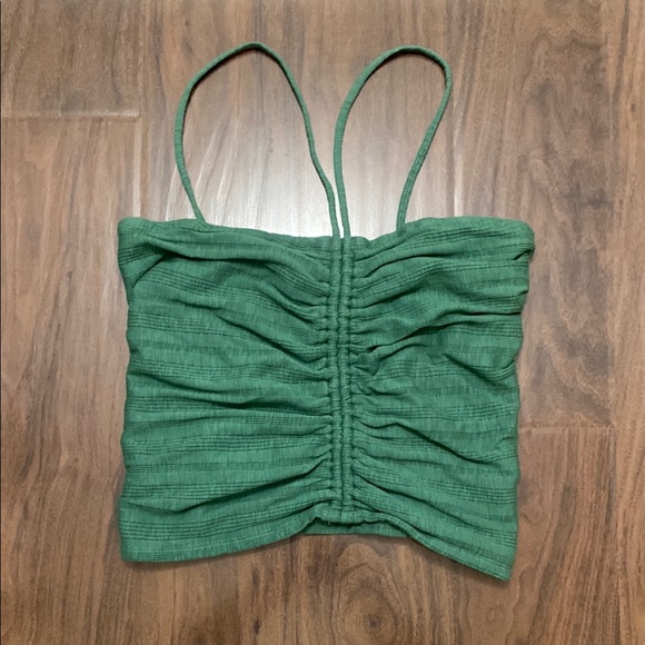 Anthropologie Tops - Anthropologie Green Ruched Spaghetti Strap Top